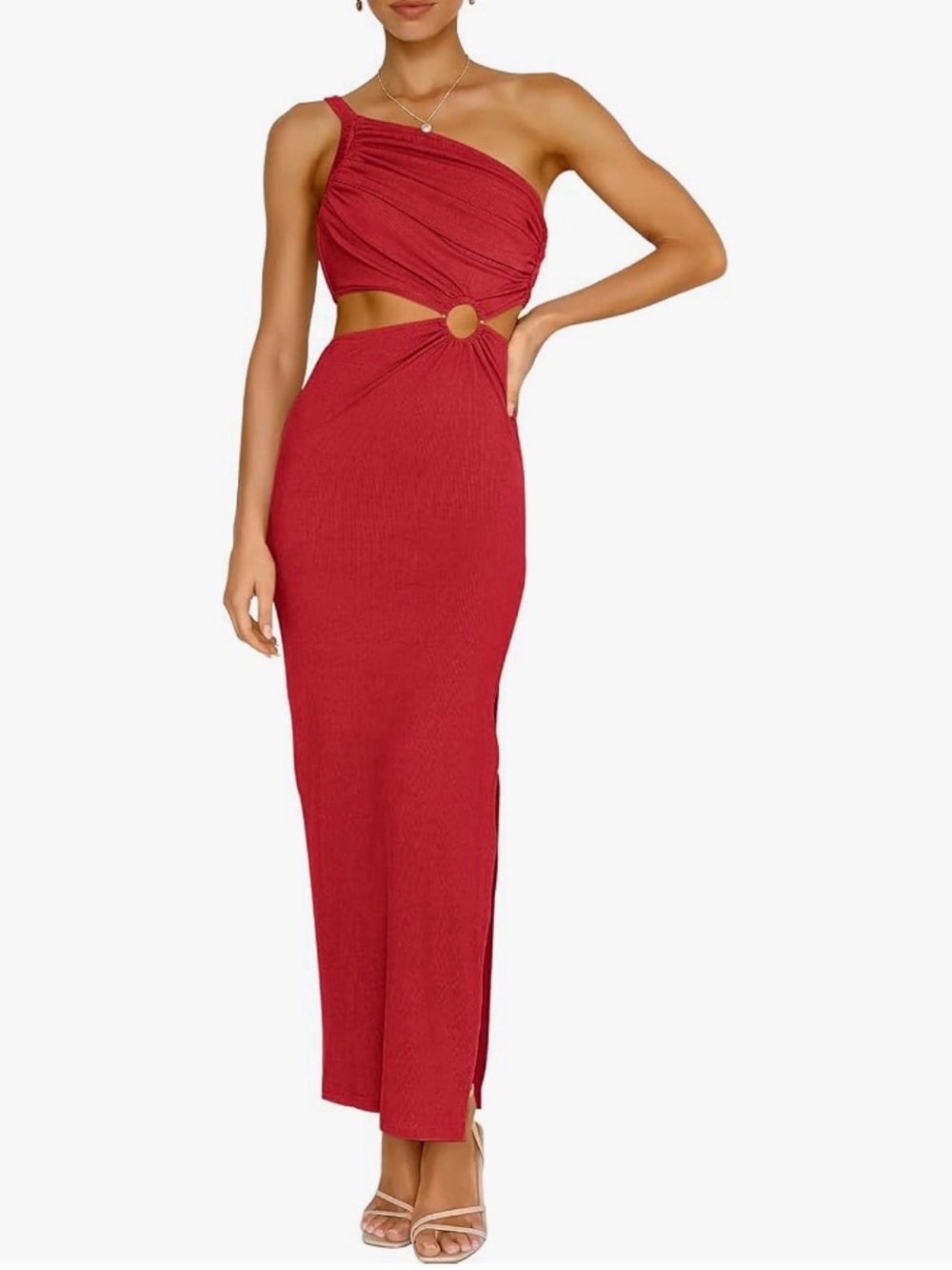 One-Shoulder Cutout Maxi Dress in Red size small
